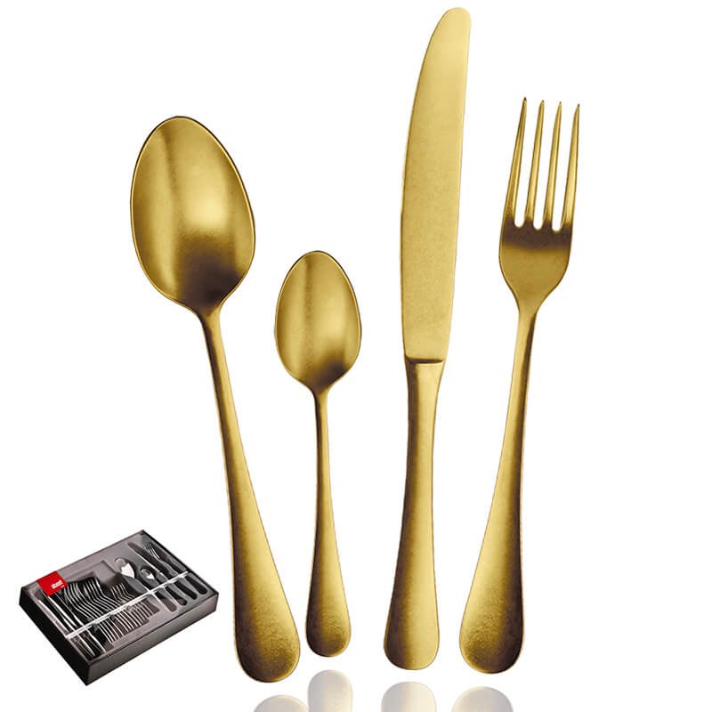Abert Matisse Gold Vintage Cutlery Set 24 Pieces in Matt Stainless Steel Gold Color Gift Box