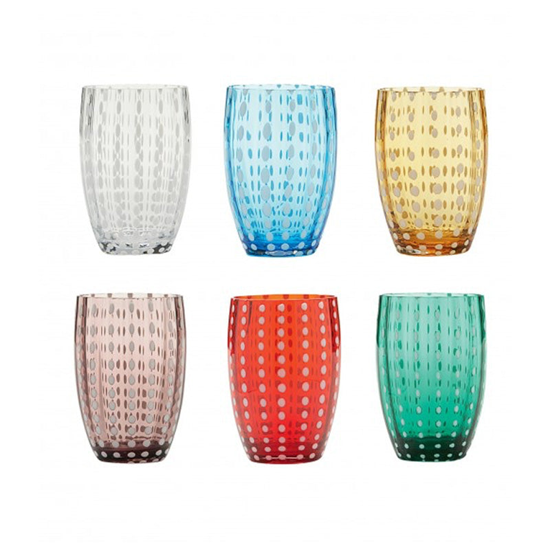 Zafferano Perle Tumbler 32 cl Set 6 Pcs in Warm Multicolour Glass