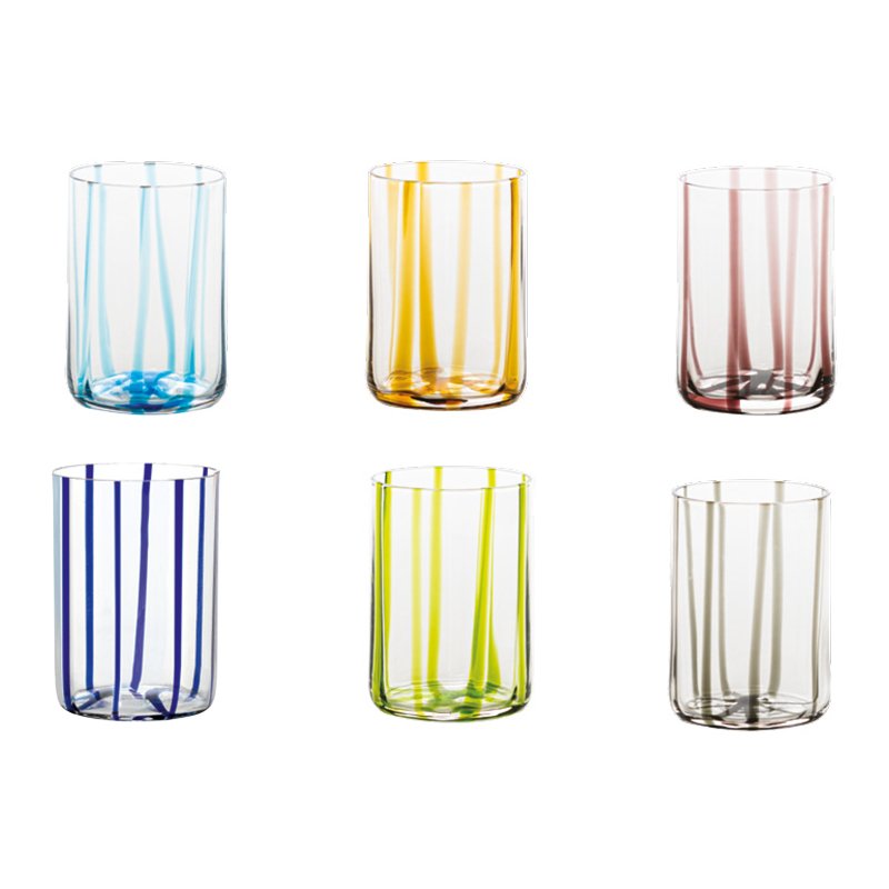 Zafferano Tirache Handmade Water Glass 35 cl Set 6 Pcs in Multicolour Glass