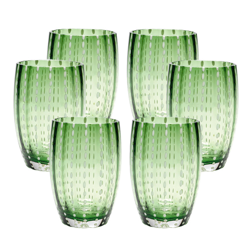 Zafferano Perle Tumbler 32 cl Set 6 Pcs in English Green Coloured Glass