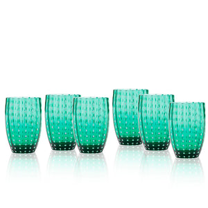 Zafferano Perle Tumbler 32 cl Set 6 Pcs in Green Coloured Glass
