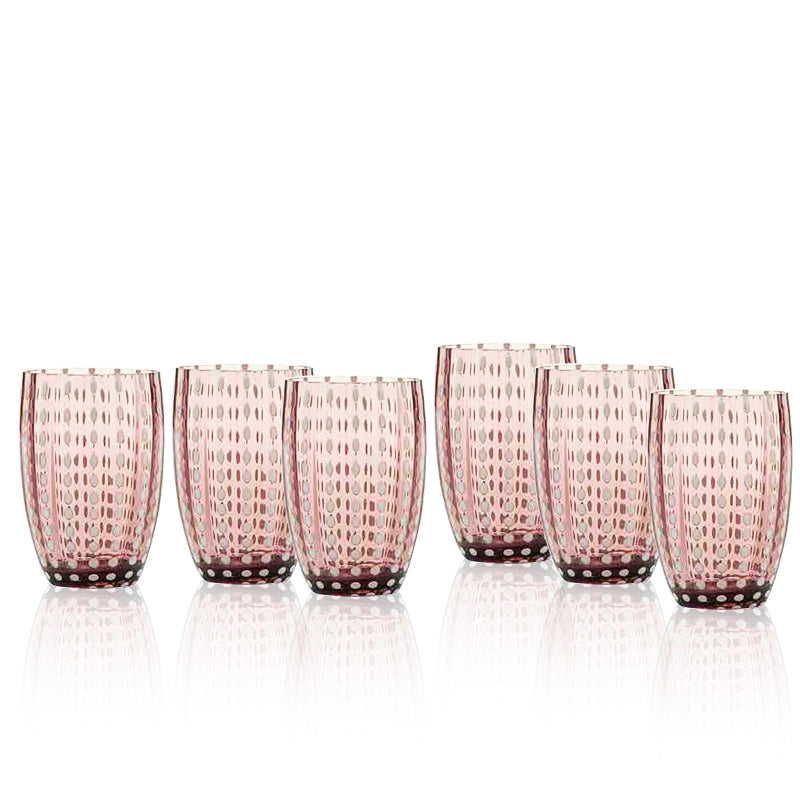 Zafferano Perle Tumbler 32 cl Set 6 Pcs in Amethyst Coloured Glass
