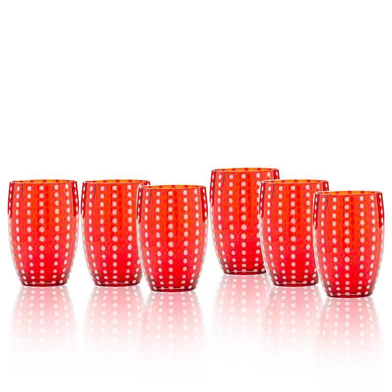 Zafferano Perle Tumbler 32 cl Set 6 Pcs in Red Coloured Glass