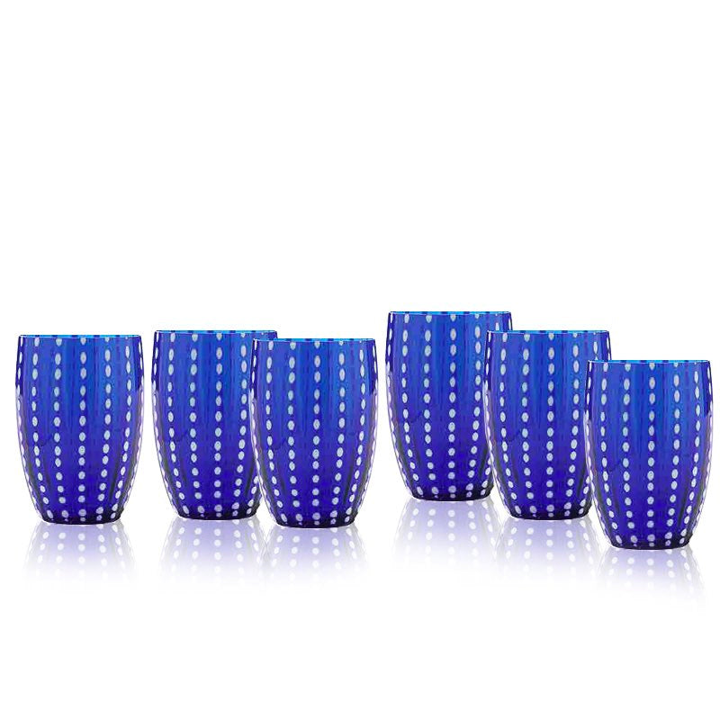 Zafferano Perle Tumbler 32 cl Set 6 Pcs in Blue Coloured Glass