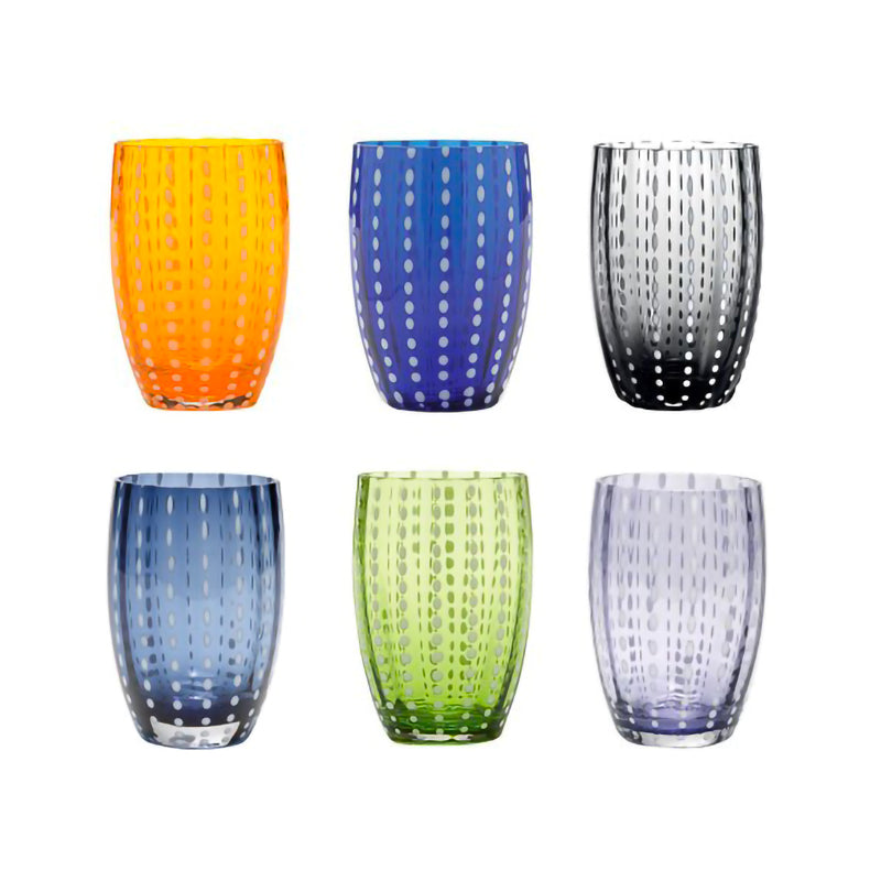Zafferano Perle Tumbler 32 cl Set 6 Pcs in Cool Multicolour Glass